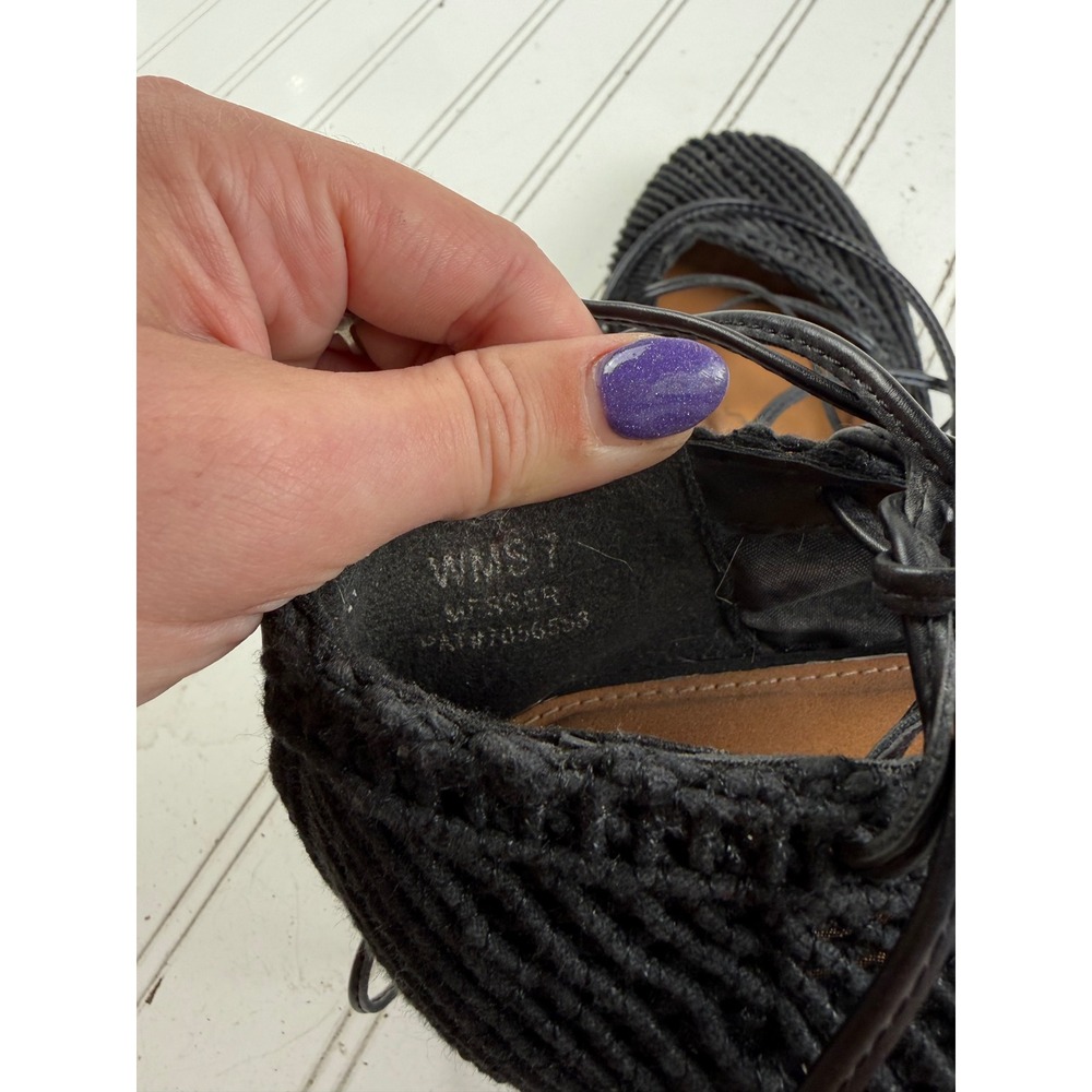 Vintage Y2K Black Woven Crochet Lace Up Ballet Flats Women's Size 7 - Picture 8 of 9